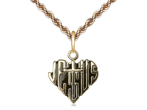 14kt Gold Filled Heart of Jesus w/Cross Pendant on a Gold Filled Chain