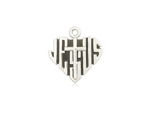 Sterling Silver Heart of Jesus w/Cross Pendant on a Sterling Silver Chain