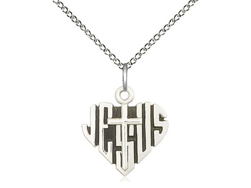 Sterling Silver Heart of Jesus w/Cross Pendant on a Sterling Silver Chain