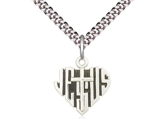 Corazón de plata esterlina de Jesús con medalla cruzada