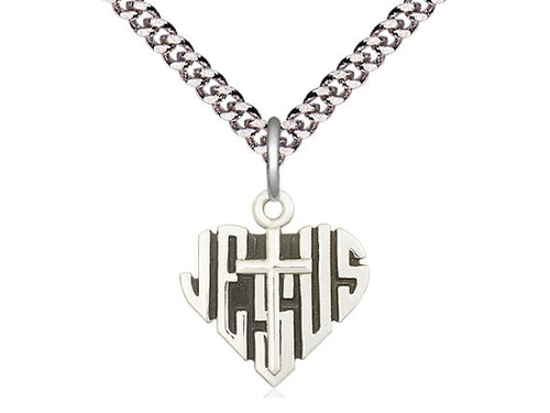 Sterling Silver Heart of Jesus w/Cross Pendant on a Sterling Silver Chain