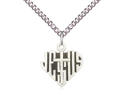 Sterling Silver Heart of Jesus w/Cross Pendant on a Sterling Silver Chain