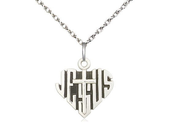 Corazón de plata esterlina de Jesús con medalla cruzada