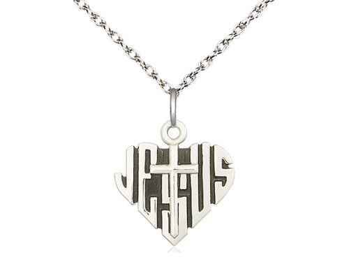 Sterling Silver Heart of Jesus w/Cross Pendant on a Sterling Silver Chain