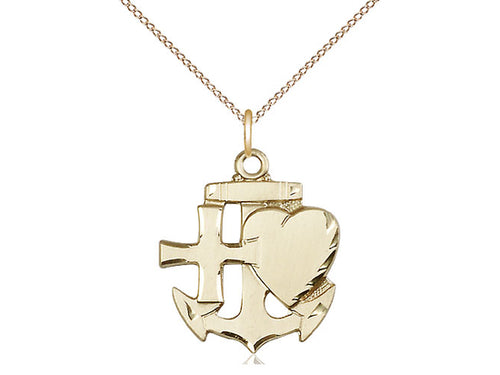 14kt Gold Filled Faith, Hope & Charity Pendant on an 18-Inch Gold Filled Light Curb Chain