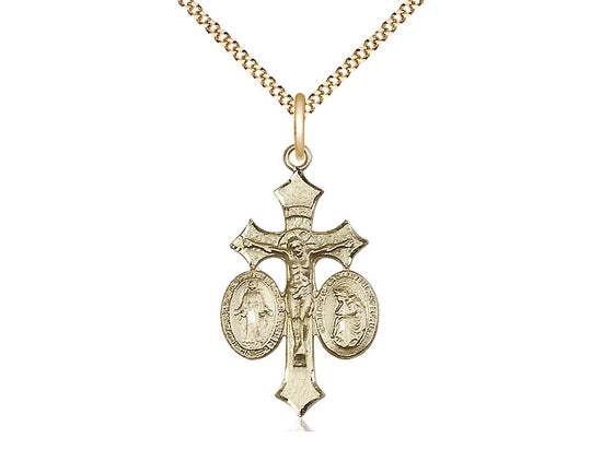 Colgante de 14kt llenado de oro de Jesús, María, Nuestra Señora de La Salette en una cadena llena de oro