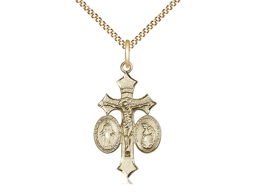 Colgante de 14kt llenado de oro de Jesús, María, Nuestra Señora de La Salette en una cadena llena de oro