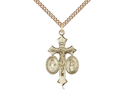 Colgante de 14kt llenado de oro de Jesús, María, Nuestra Señora de La Salette en una cadena llena de oro