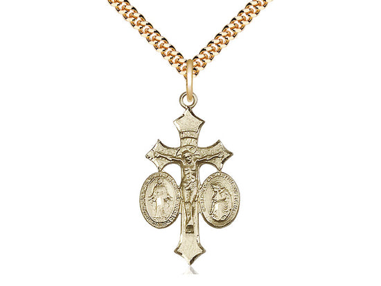 Colgante de 14kt llenado de oro de Jesús, María, Nuestra Señora de La Salette en una cadena llena de oro