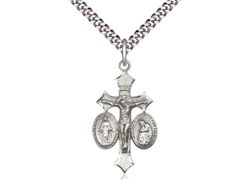 Plata De Ley Jesús, María, Nuestra Señora De La Salette En Una Cadena De Plata De Ley