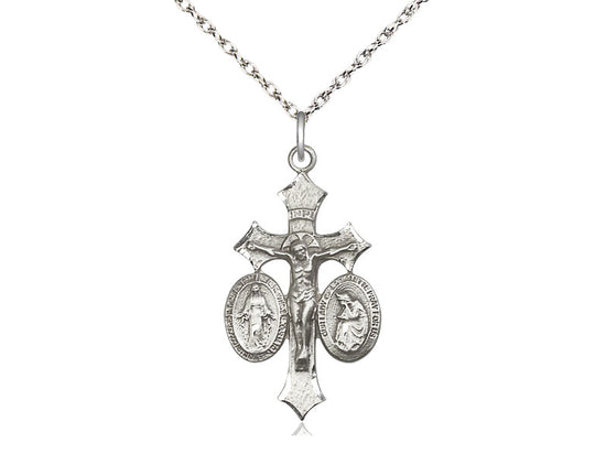 Plata De Ley Jesús, María, Nuestra Señora De La Salette En Una Cadena De Plata De Ley