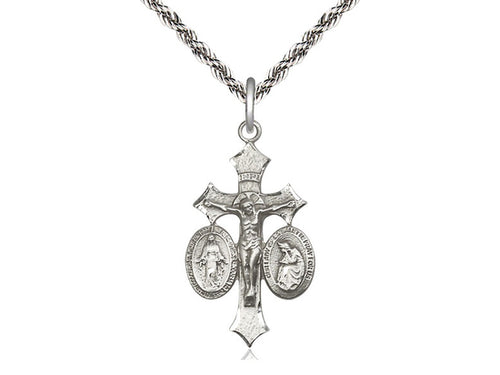 Plata De Ley Jesús, María, Nuestra Señora De La Salette En Una Cadena De Plata De Ley