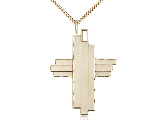 Colgante cruzado lleno de oro de 14kt en una cadena de acera de placa de oro