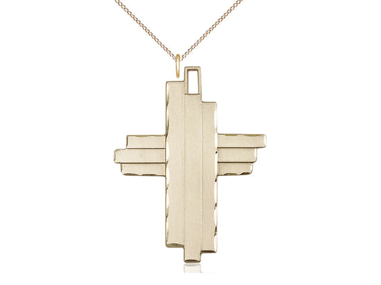 Colgante cruzado lleno de oro de 14kt en una cadena de acera de placa de oro