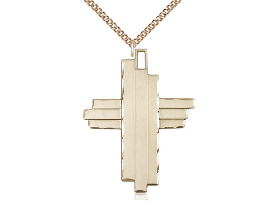 Colgante cruzado lleno de oro de 14kt en una cadena de acera de placa de oro