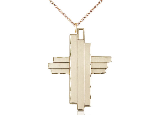 Colgante cruzado lleno de oro de 14kt en una cadena de acera de placa de oro