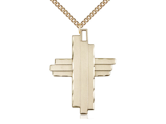 Colgante cruzado lleno de oro de 14kt en una cadena de acera de placa de oro