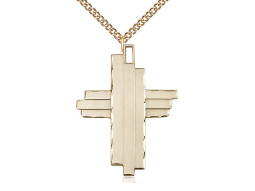 14kt Gold Filled Cross Pendant on a Gold Plate Curb Chain