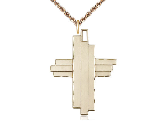 Colgante cruzado lleno de oro de 14kt en una cadena de acera de placa de oro