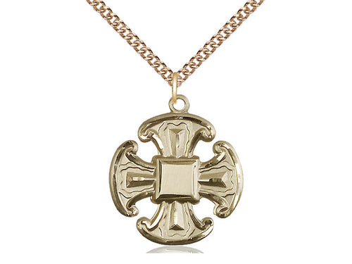 Colgante de necesidades especiales de 5 vías llenas de oro de 14kt en una cadena de placas de oro
