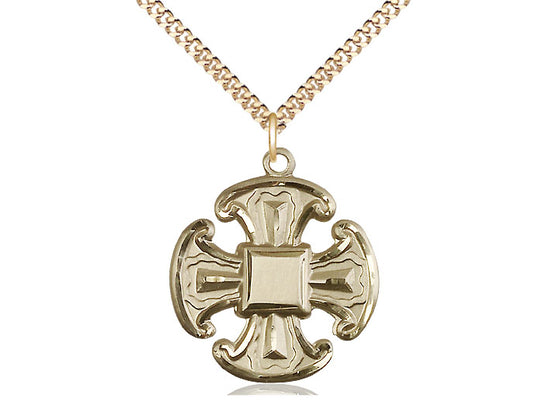 Colgante de necesidades especiales de 5 vías llenas de oro de 14kt en una cadena de placas de oro