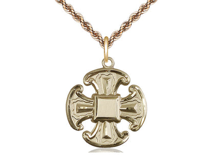 Colgante de necesidades especiales de 5 vías llenas de oro de 14kt en una cadena de placas de oro