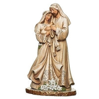 Holy Family Poinsettia Wood Grain Statue 10 1/2" - Unique Catholic Gifts