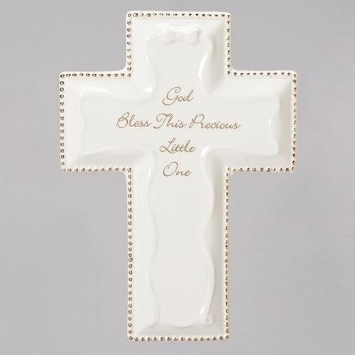"God bless this Precious Little One" White Wall Cross