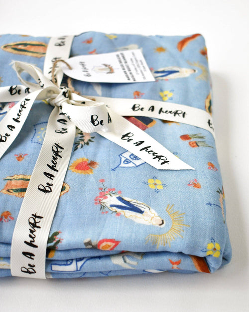 Blue Marian Deluxe Muslin Baby Blanket Quilt: Standard