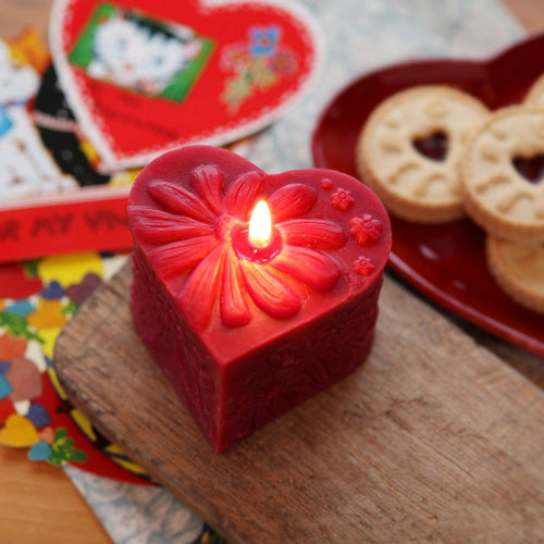 Heart Shape Candle (Pillar Candle)– 100% Pure Beeswax – Red – 3"x3"