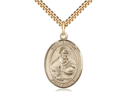 ST Albert llena de oro de 14kt El gran colgante en una cadena de acera pesada de una placa de oro de 24 pulgadas.
