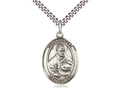 Sterling Silver St Albert the Great Pendant on a 24 inch Light Rhodium Heavy Curb Chain.