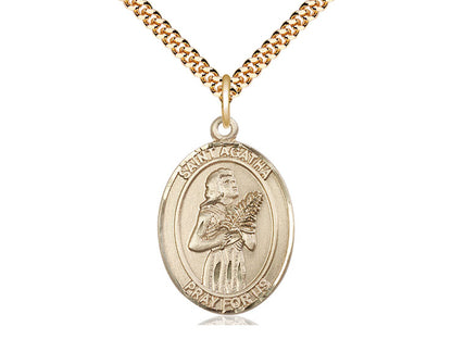 14kt Gold Filled St Agatha Pendant on a 24 inch Gold Plate Heavy Curb Chain