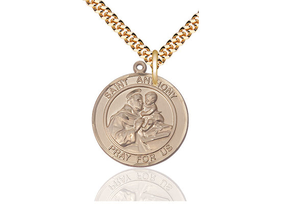 14kt Gold Filled St Anthony Pendant on a 24 inch Gold Plate Heavy Curb Chain.