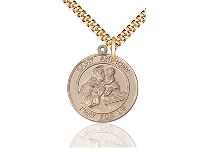 14kt Gold Filled St Anthony Pendant on a 24 inch Gold Plate Heavy Curb Chain.