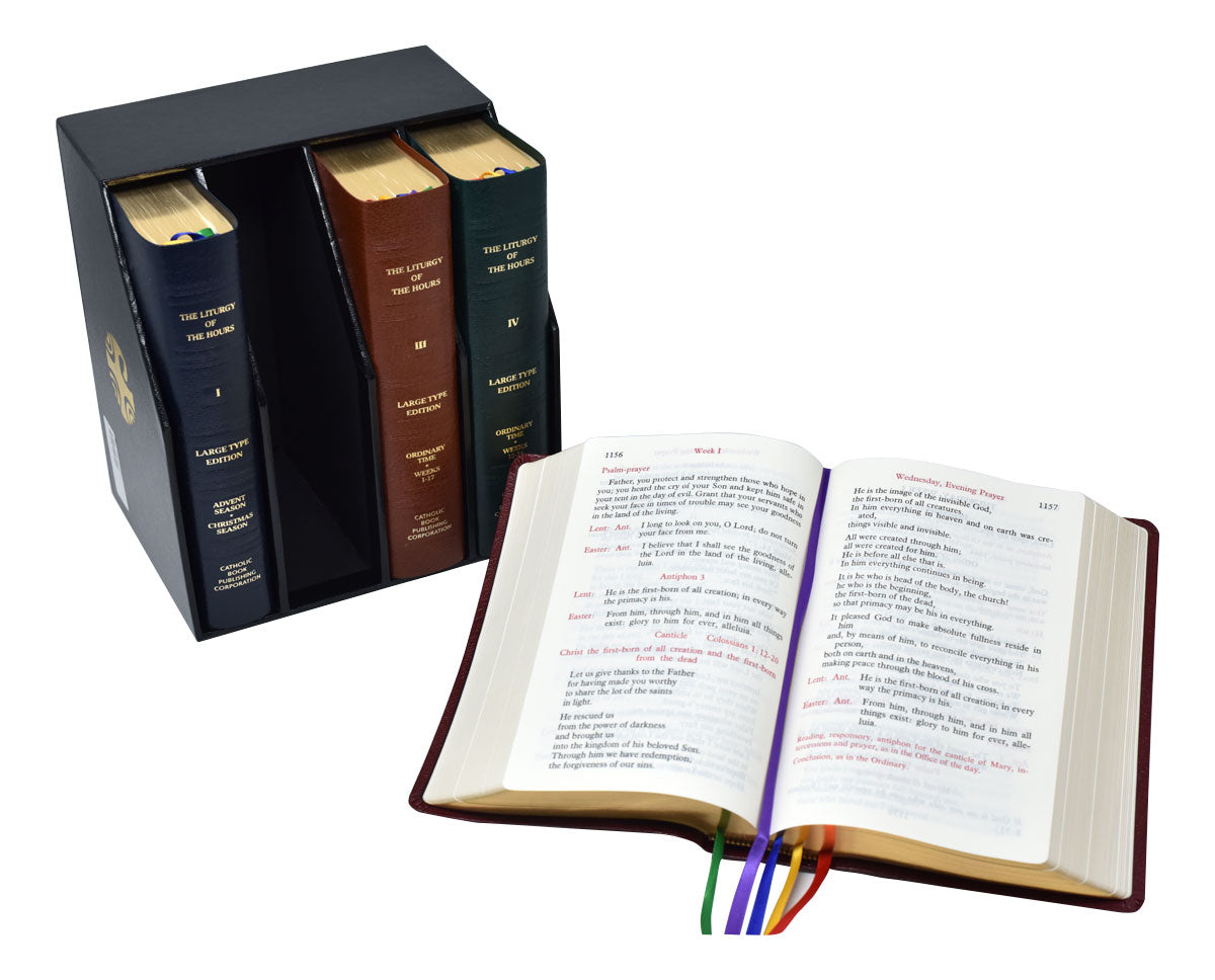 Liturgy of the Hours set of 4 large type leather-bound volumes with official English translation in slipcase