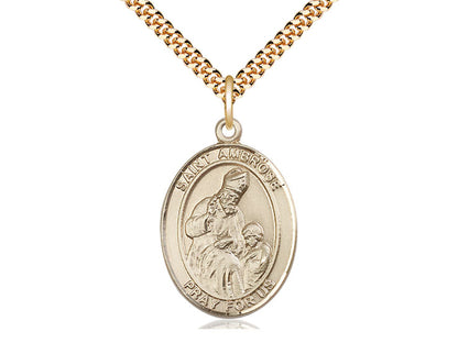 14kt Gold Filled St Ambrose Pendant on a 24 inch Gold Plate Heavy Curb Chain