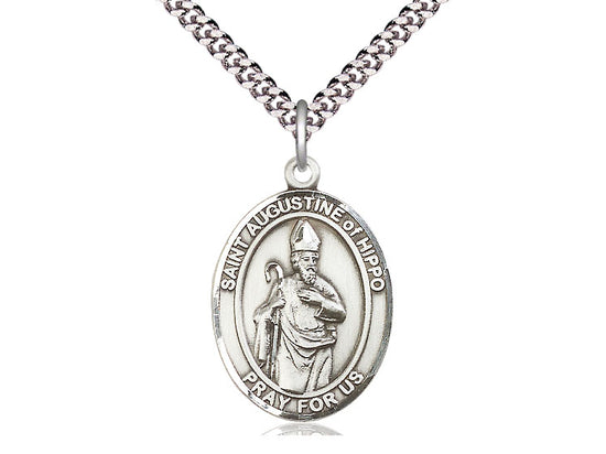Sterling Silver St Augustine of Hippo Pendant on a 24 inch Light Rhodium Heavy Curb Chain