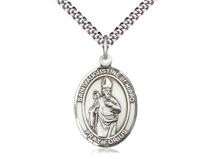 Sterling Silver St Augustine of Hippo Pendant on a 24 inch Light Rhodium Heavy Curb Chain