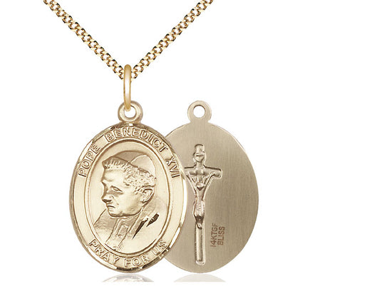 Colgante de 14kt relleno de oro Benedicto XVI en una cadena llena de oro
