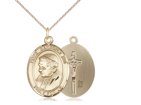 Colgante de 14kt relleno de oro Benedicto XVI en una cadena llena de oro