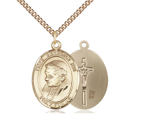 Colgante de 14kt relleno de oro Benedicto XVI en una cadena llena de oro