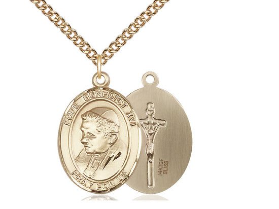 Colgante de 14kt relleno de oro Benedicto XVI en una cadena llena de oro