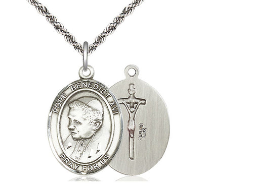 Sterling Silver Pope Benedict XVI Pendant on a Sterling Silver Chain