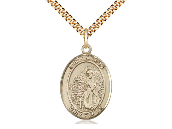 14kt Gold Filled St. Aaron Pendant on a 24 inch Gold Plate Heavy Curb Chain
