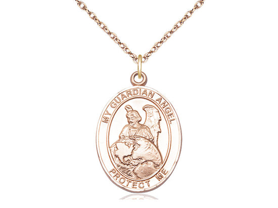 Colgante de protector de ángel guardián lleno de oro de 14kt en una cadena llena de oro