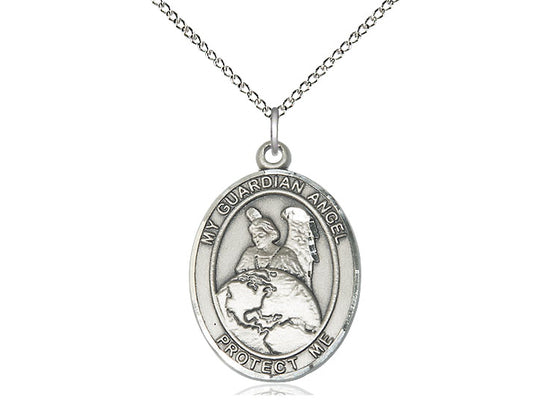 Sterling Silver Guardian Angel Protector Pendant on a Sterling Silver Chain