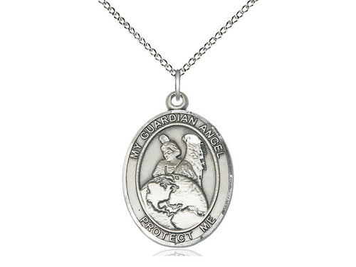 Sterling Silver Guardian Angel Protector Pendant on a Sterling Silver Chain