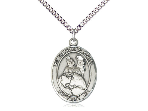Sterling Silver Guardian Angel Protector Pendant on a Sterling Silver Chain