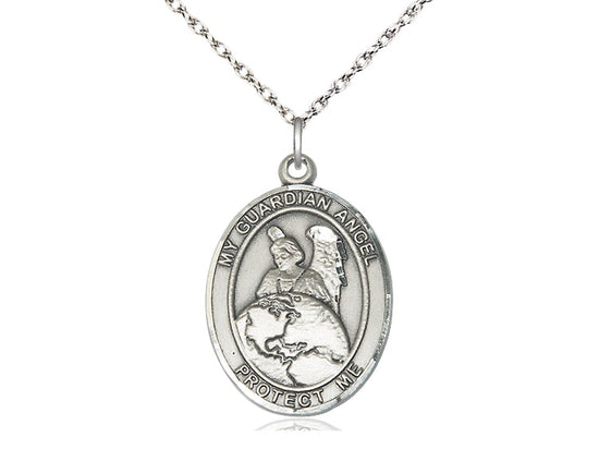 Sterling Silver Guardian Angel Protector Pendant on a Sterling Silver Chain